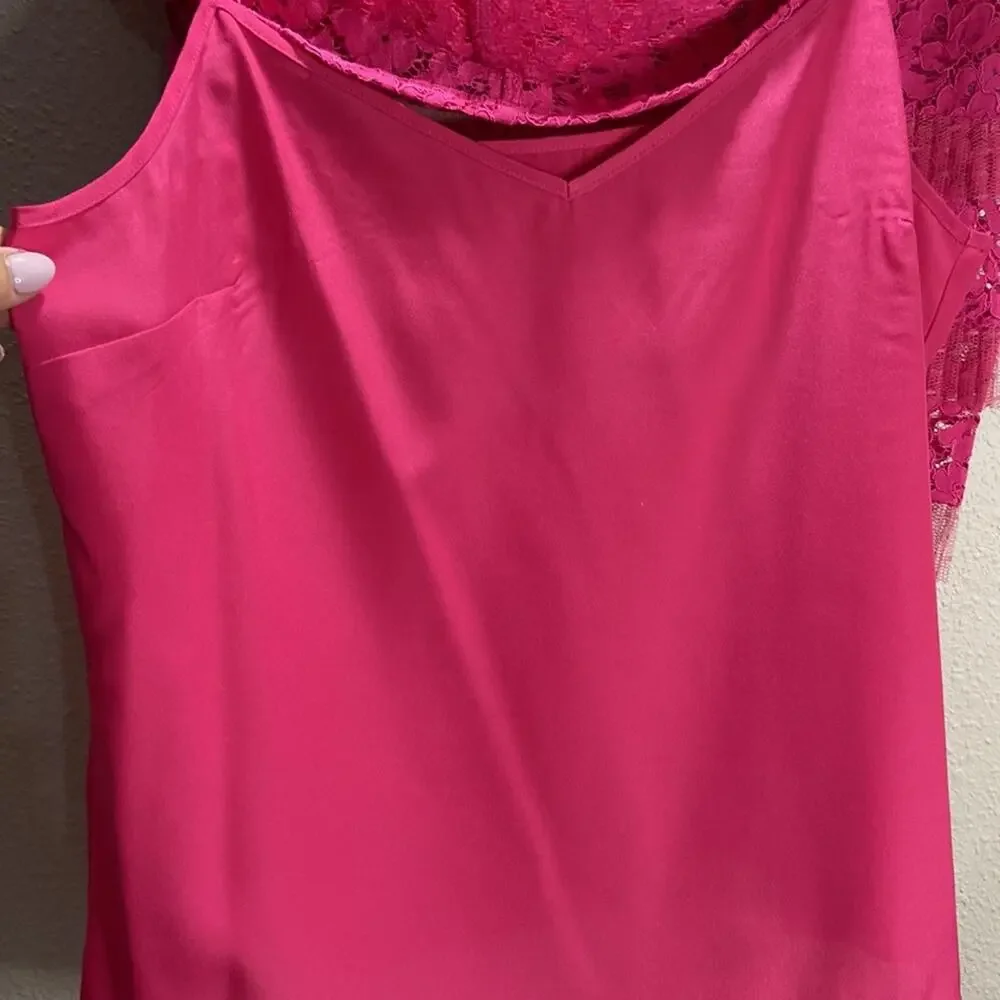 J. Crew Women Pink Lined Lace Blouse With Tulle Ruffle Detail Size M